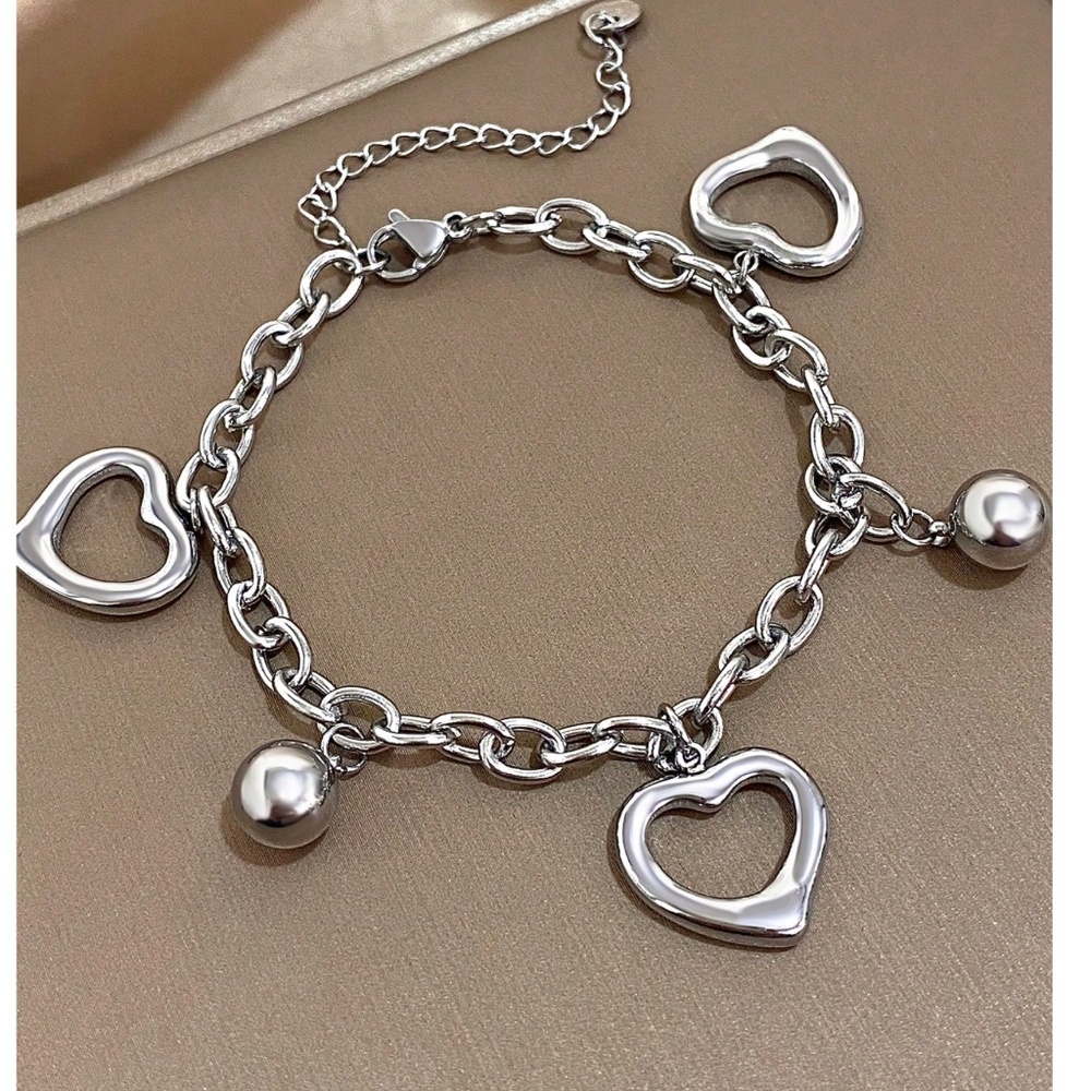 Vday Valentine's Day Stainless Steel heart Chain Bracelet
